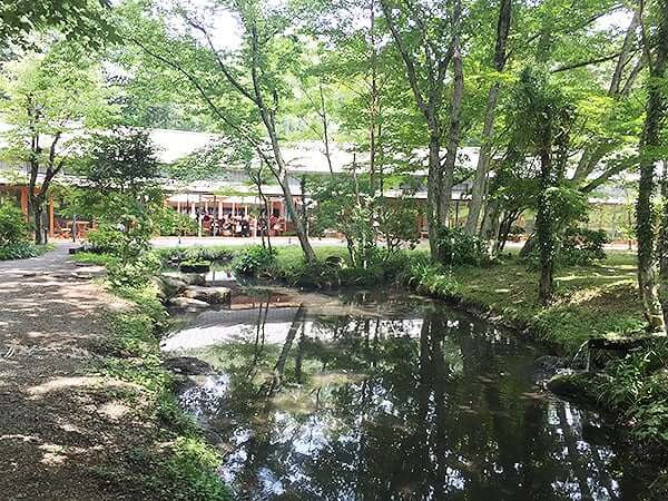 静岡県 御殿場 とらや工房|池越しの外観