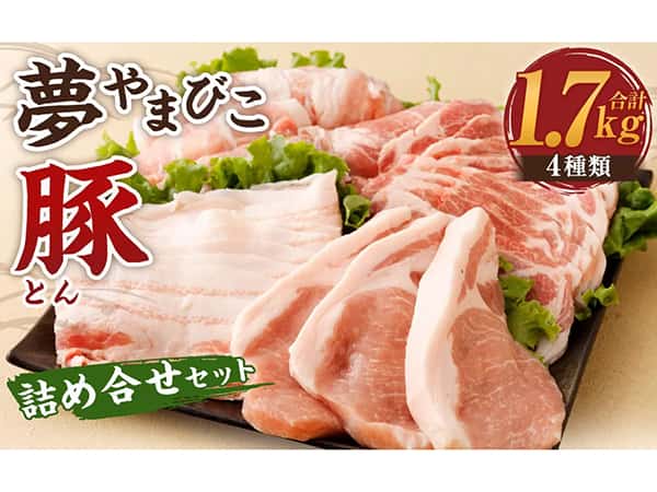 夢やまびこ豚 詰め合せ セット 1.7kg 4種類 (ロースかつ・肩ローススライス・バラスライス・モモスライス)|ふるラボ