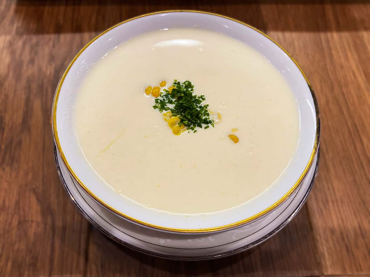 十勝産とうもろこしの冷製スープ特選グリルKコース|東京 駒込 グリルK 駒込本店