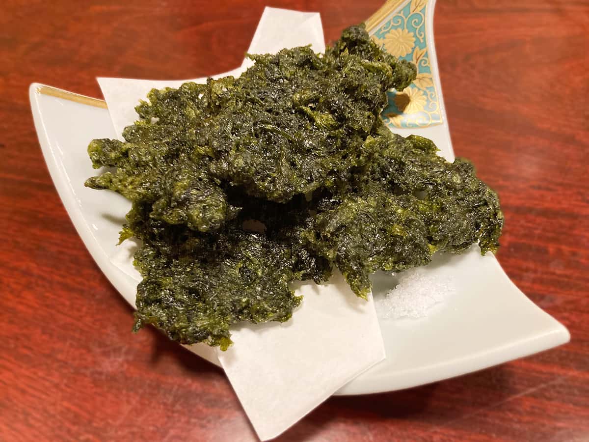 あおさの天ぷら|高知 廿代 活貝・海老料理専門 満潮